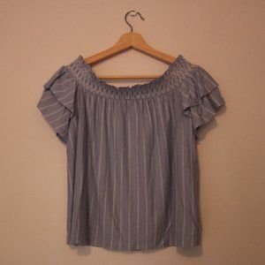 Blue & white off the shoulder shirt